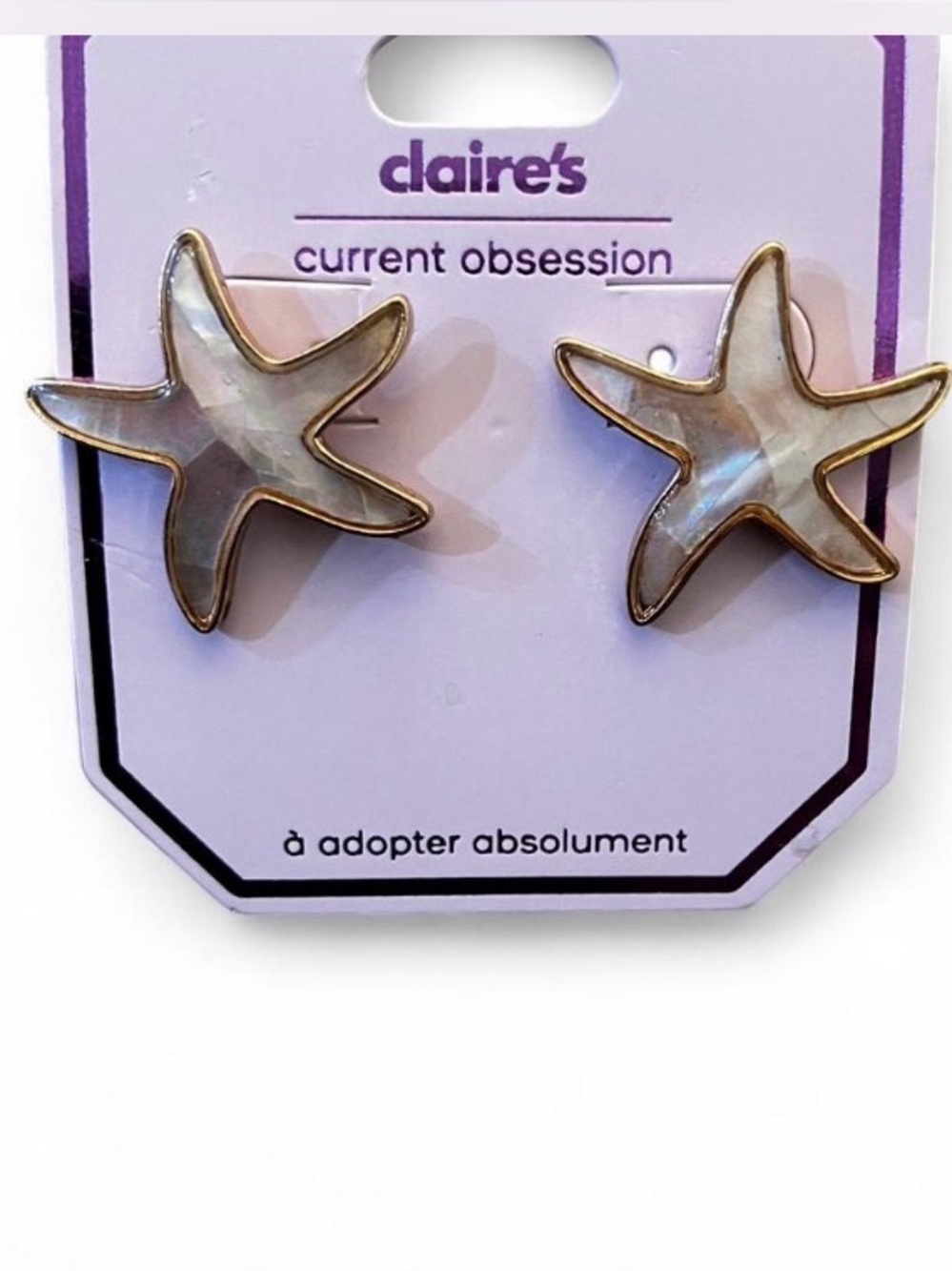 Coastal vibes,Claire's Gold and White Starfish Earrings
